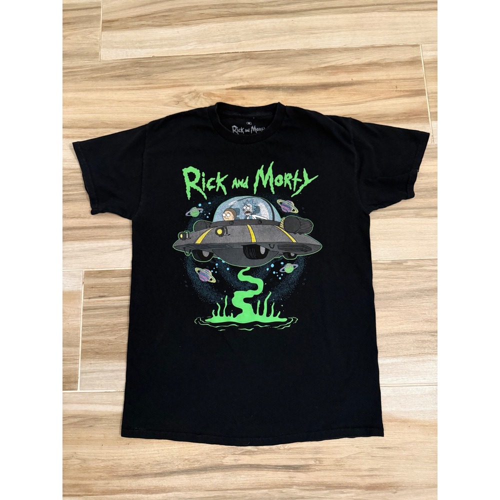 Rick and Morty Space Cruiser Graphic T-Shirt Mens Medium Black Ripple Junction